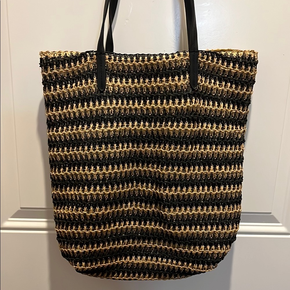 Black and Tan Woven Tote Bag